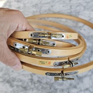 Wooden Embroidery needlepoint hoops round circle lot of 6 Taiwan 5" 6" 7" 8" 10"